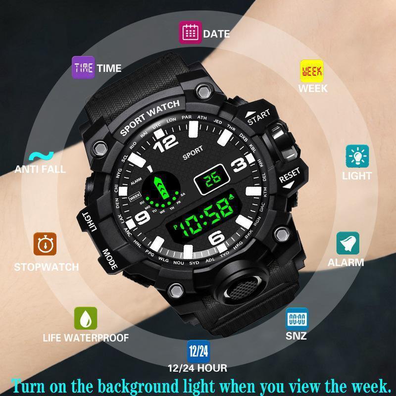 DualFit Outdoor Sports Watch/ PulsePro Digital Watch/ RunTrack Waterproof Timepiece/ ActiveEdge Unisex Fitness Watch/ SportMate LED Wristwatch