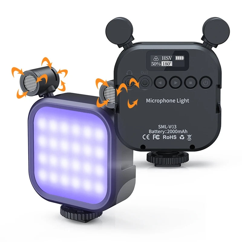 V03 RGB MicLight – Pro Vlog LED Companion/ ColorCast V03 – RGB Fill Light with Mic/ VloggerLite Pro – LED Mic Light 2500K–9000K/ GlowMic V03 – RGB Video Light for Creators/ LumaMic RGB – Fill Light + Microphone Combo
