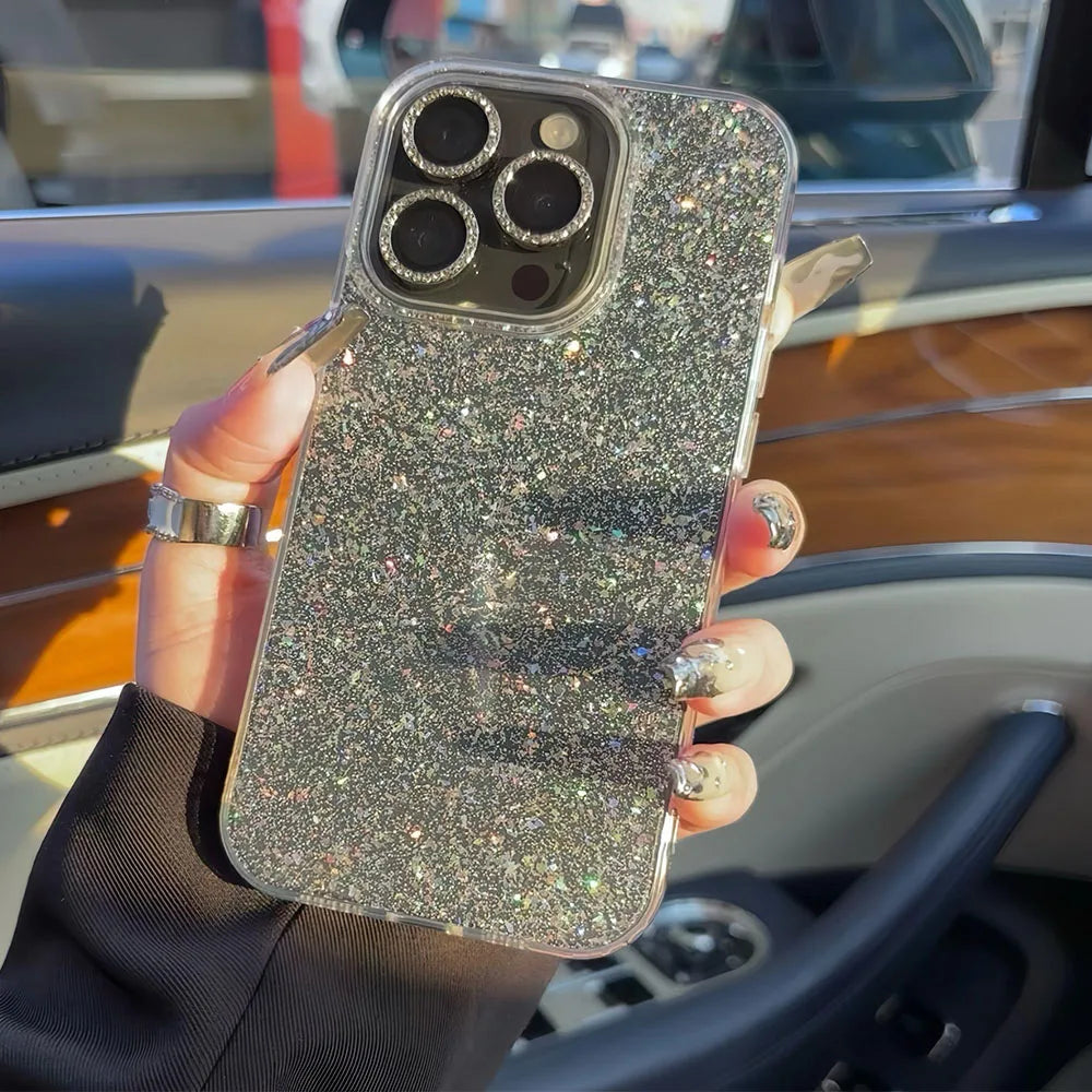 Glitter Sparkling Bling Phone Case For iPhone 16 15 14 13 12 11 Pro Max 16Promax Soft Transparent Protection Back Cover funda
