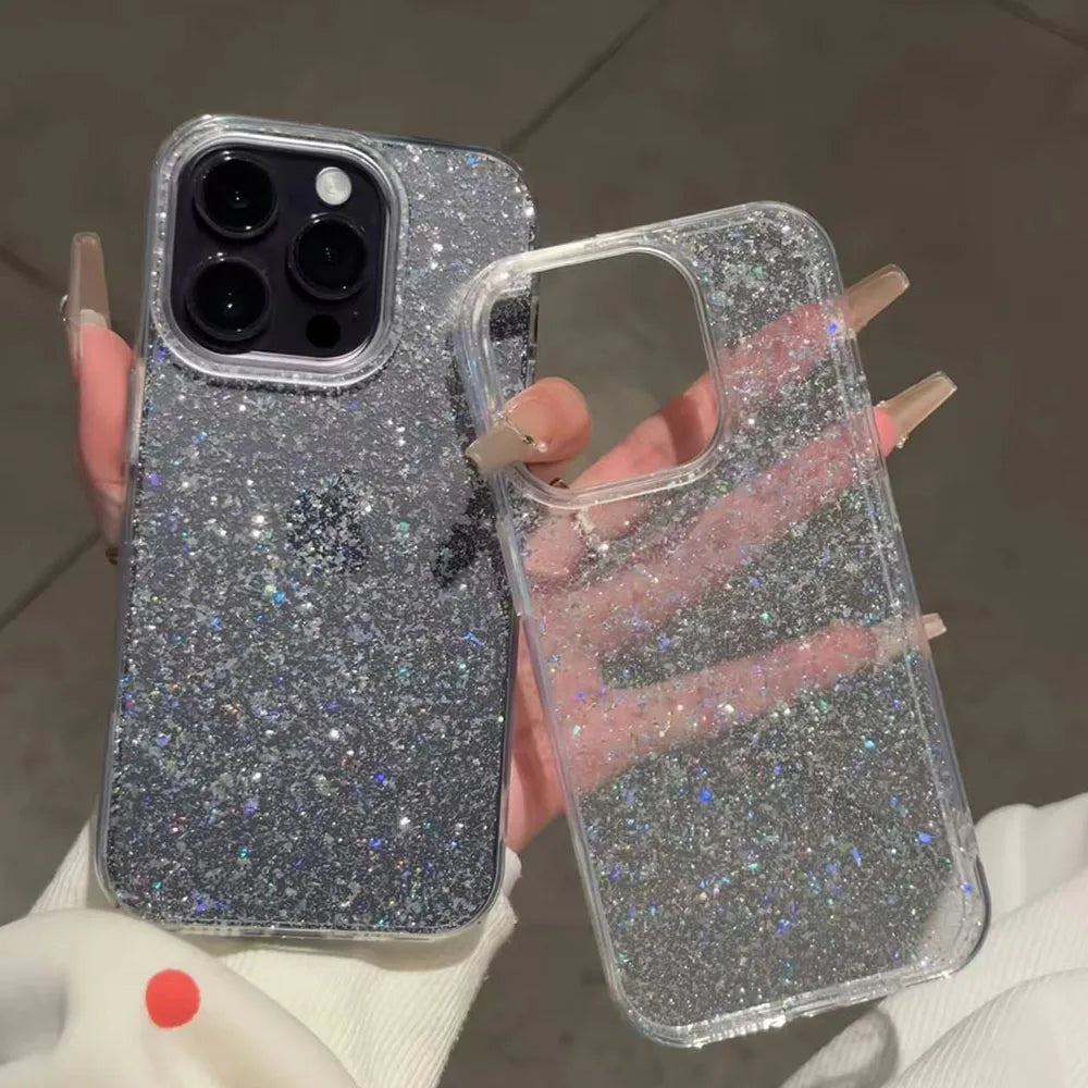 Glitter Sparkling Bling Phone Case For iPhone 16 15 14 13 12 11 Pro Max 16Promax Soft Transparent Protection Back Cover funda
