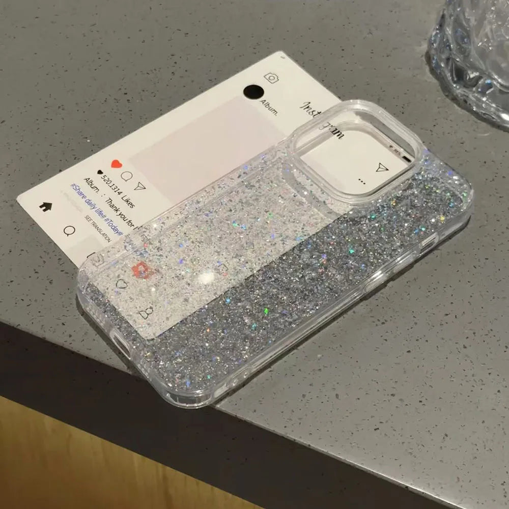 Glitter Sparkling Bling Phone Case For iPhone 16 15 14 13 12 11 Pro Max 16Promax Soft Transparent Protection Back Cover funda