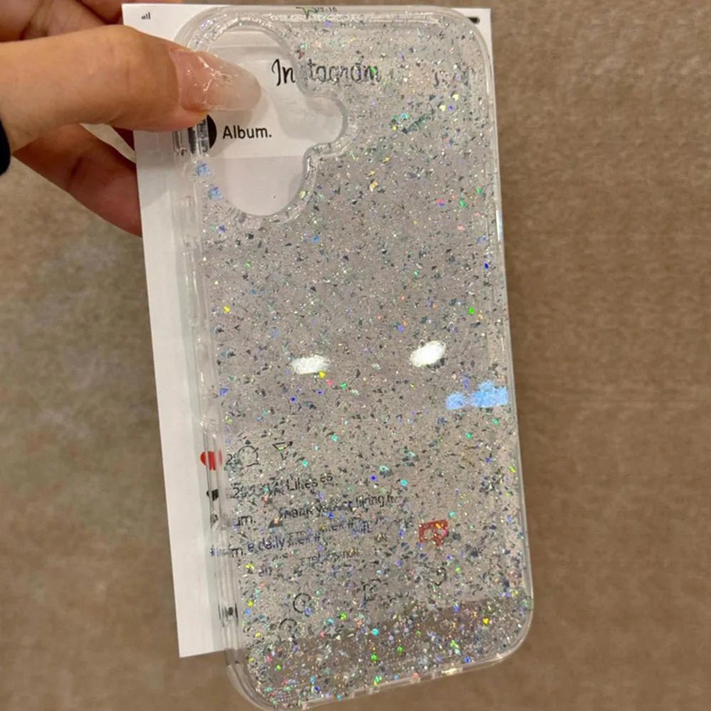 Glitter Sparkling Bling Phone Case For iPhone 16 15 14 13 12 11 Pro Max 16Promax Soft Transparent Protection Back Cover funda