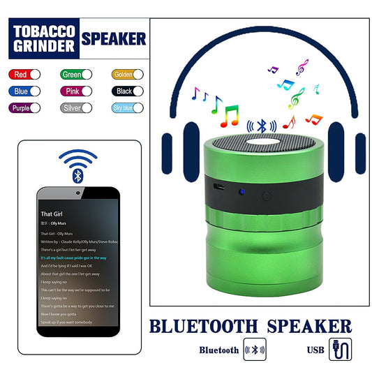 Grind & Groove: Bluetooth Herb Grinder Speaker/
VibeGrind 2-in-1 Audio Herb Tool/
LoudLeaf Bluetooth Grinder Combo/
SmokeBeats 62MM Herb Grinder Speaker/ TuneGrind All-in-One Weed Grinder Speaker/

