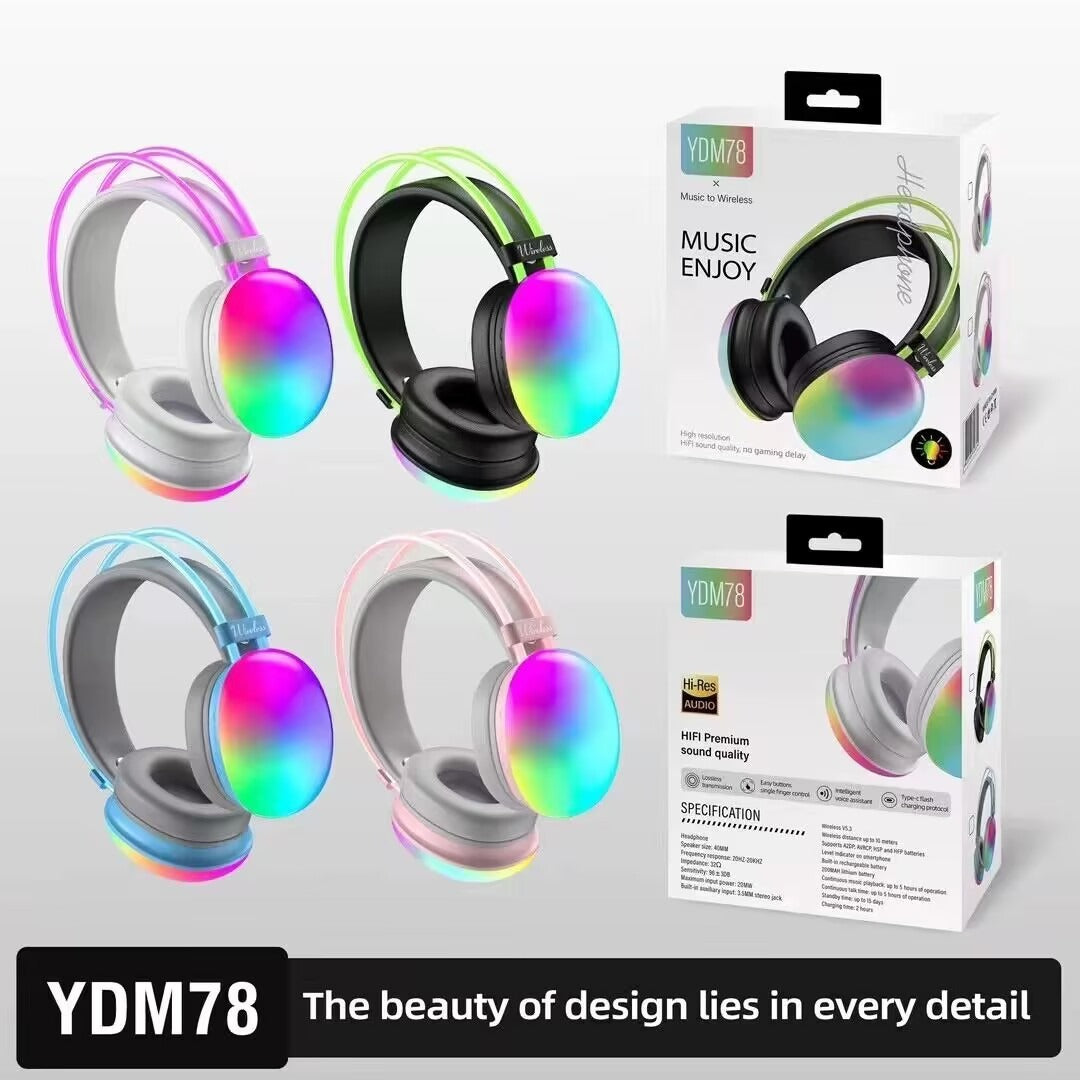 GlowBeats YDM78 Wireless Gaming Headset|FireLight Pro Bluetooth Gaming Earphones|SonicWave RGB Wireless Headphones|NovaTune YDM78 Gaming Headset|EchoGlow Wireless Audio Gear