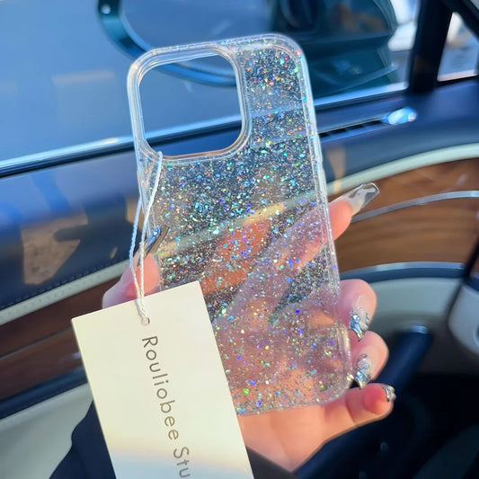 Glitter Sparkling Bling Phone Case For iPhone 16 15 14 13 12 11 Pro Max 16Promax Soft Transparent Protection Back Cover funda
