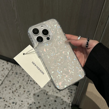 Luxury Glitter Shell Pattern Laser Phone Case For iPhone 11 12 13 14 15 16 Pro Max X XR XS 7 8 Plus Soft IMD Shockproof Cover